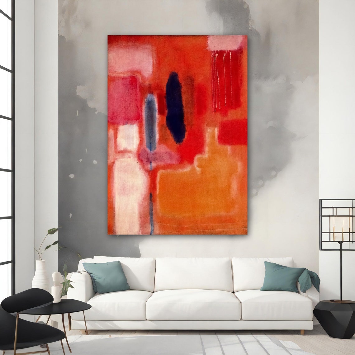 Rothko Style Red Orange Color Field Dark Blue Streaks Art Poster - Image 4