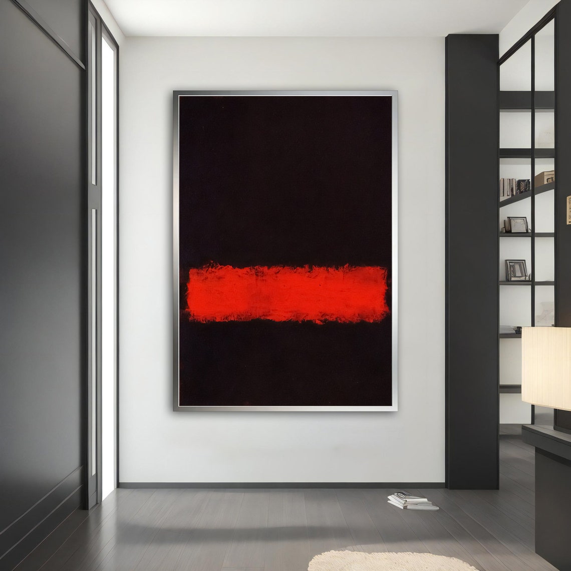 Mark Rothko Style Black Field with Bold Red Stripe Abstract Art Print - Image 3