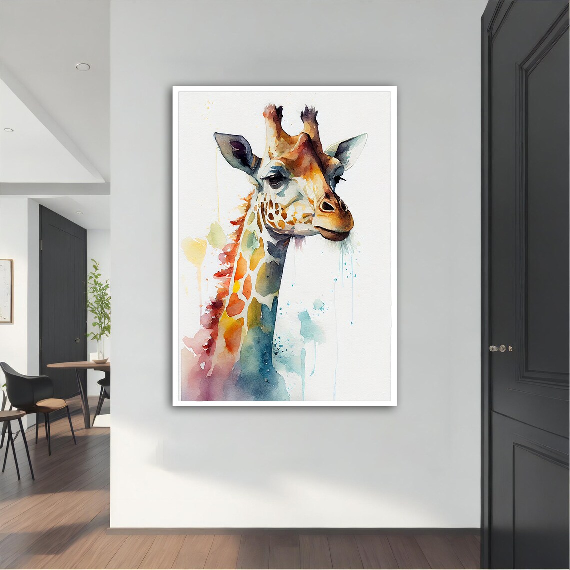 Watercolor Giraffe Head Portrait Colorful Animal Nursery Wall Art Poster - Image 4