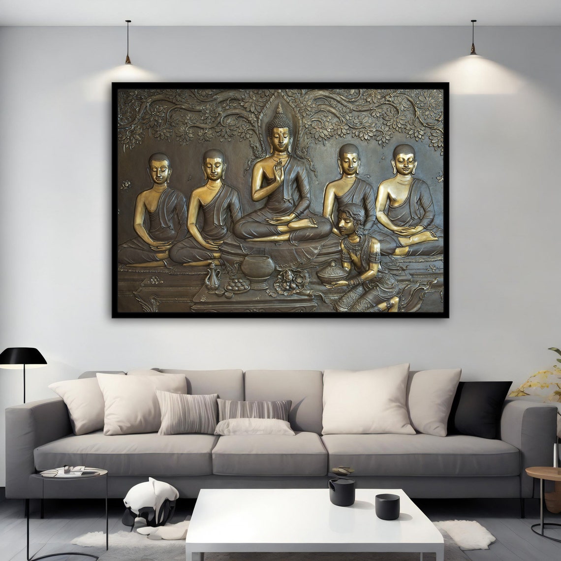 Golden Buddhas Bronze Relief Meditation Asian Spiritual Art Poster