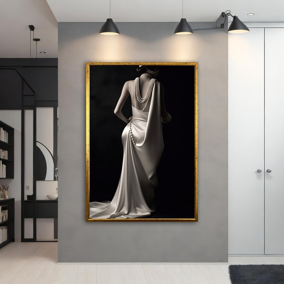 Glamorous Woman Backless Silk Gown Pearls 1920s Elegance Portrait Poster - Image 4