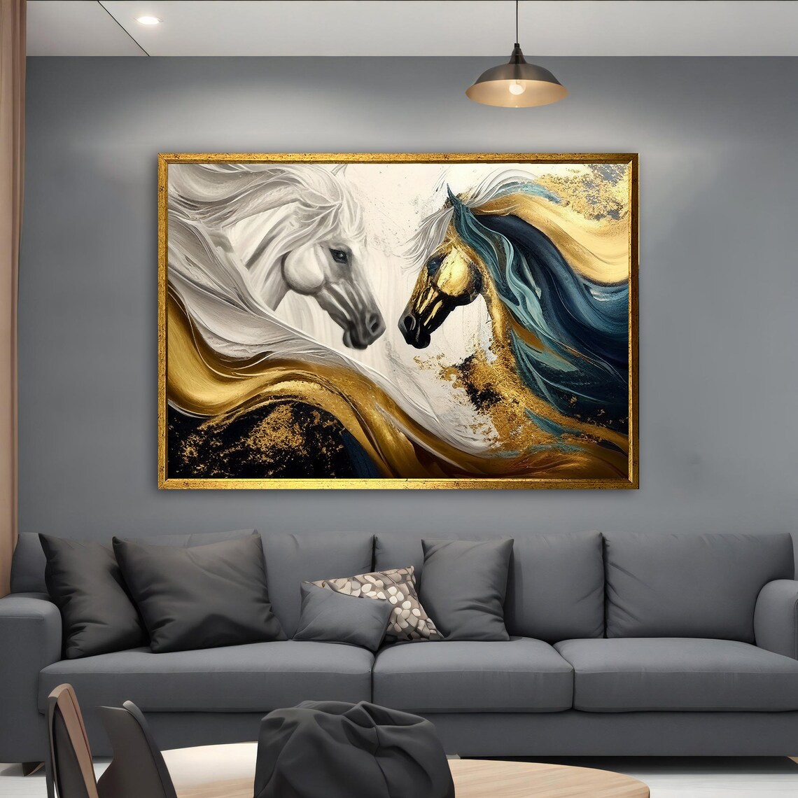 Two Noble Horses Facing Gold White Flowing Manes Animal Poster - Image 5