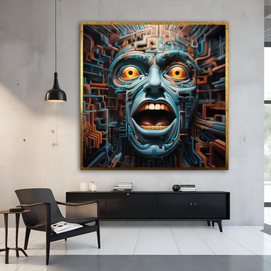 Screaming Robot Face Machine Circuits Yellow Eyes Surreal Poster - Image 3