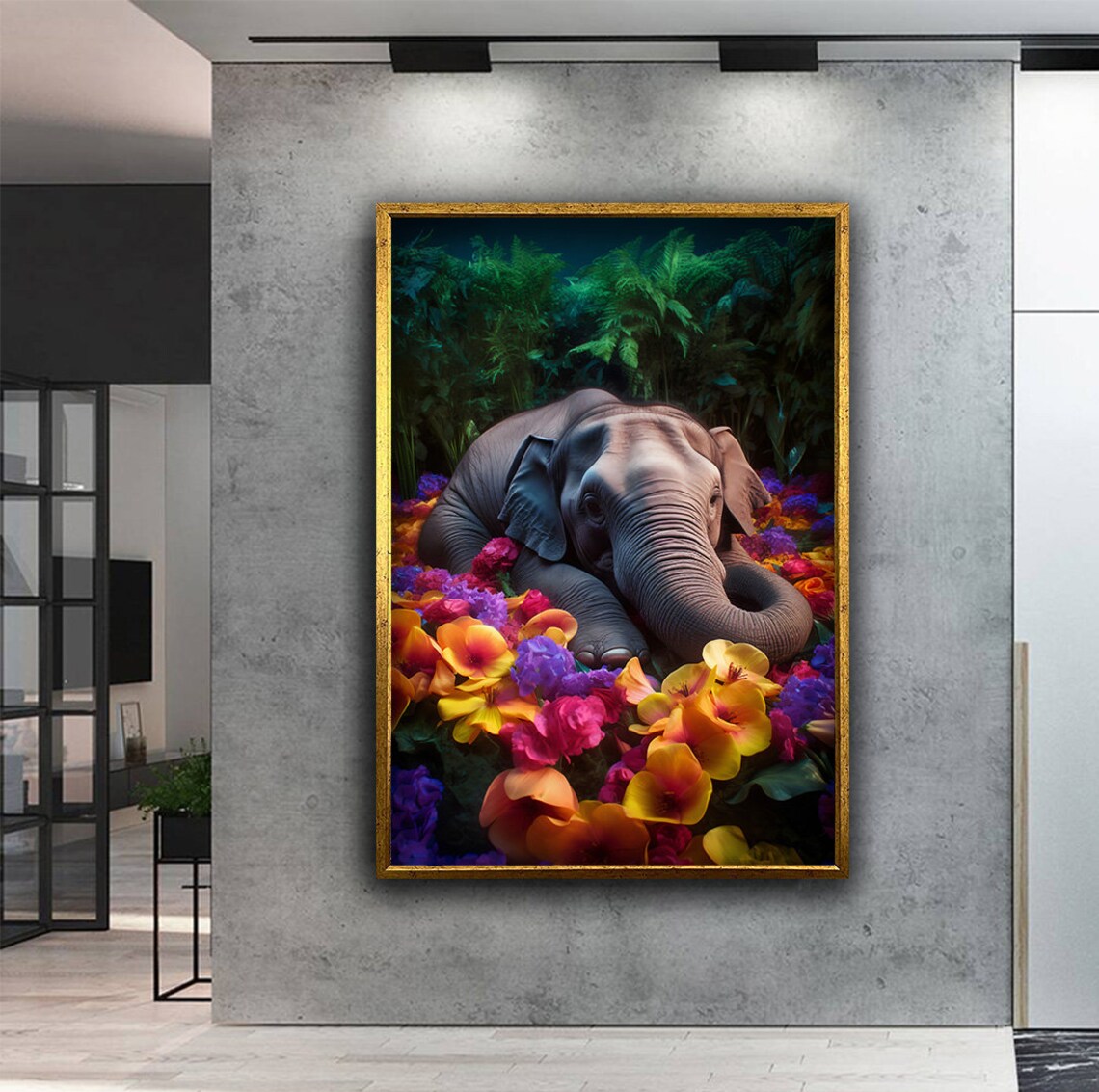 Baby Elephant Among Colorful Flowers Jungle Botanical Nursery Art Poster - Image 5