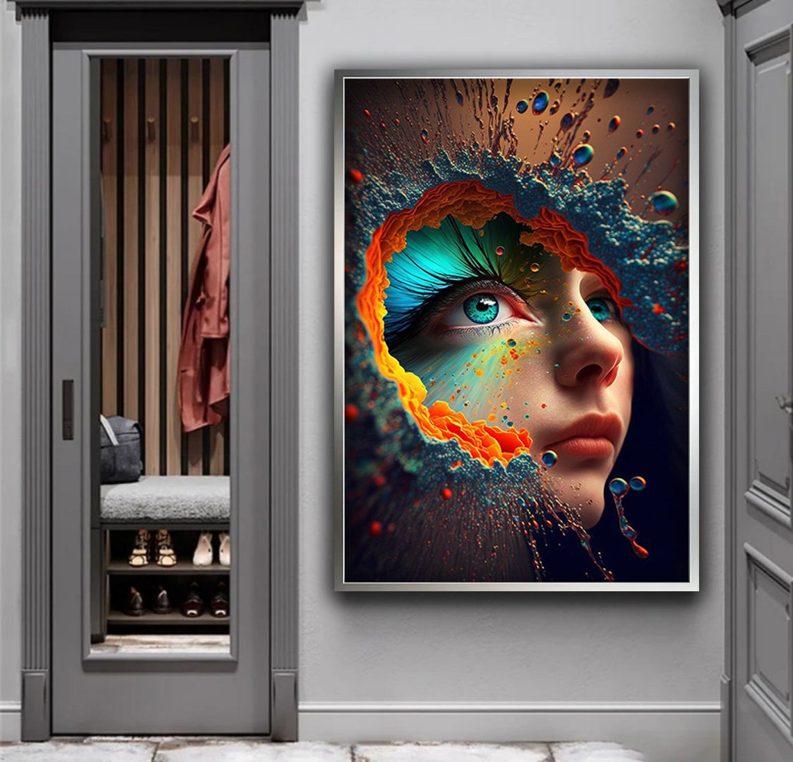Blue Eyed Woman Print Surreal Woman Art Colorful Face Wall Art Woman Wall Decor Colorful Art Print Surreal Home Decor - Image 5
