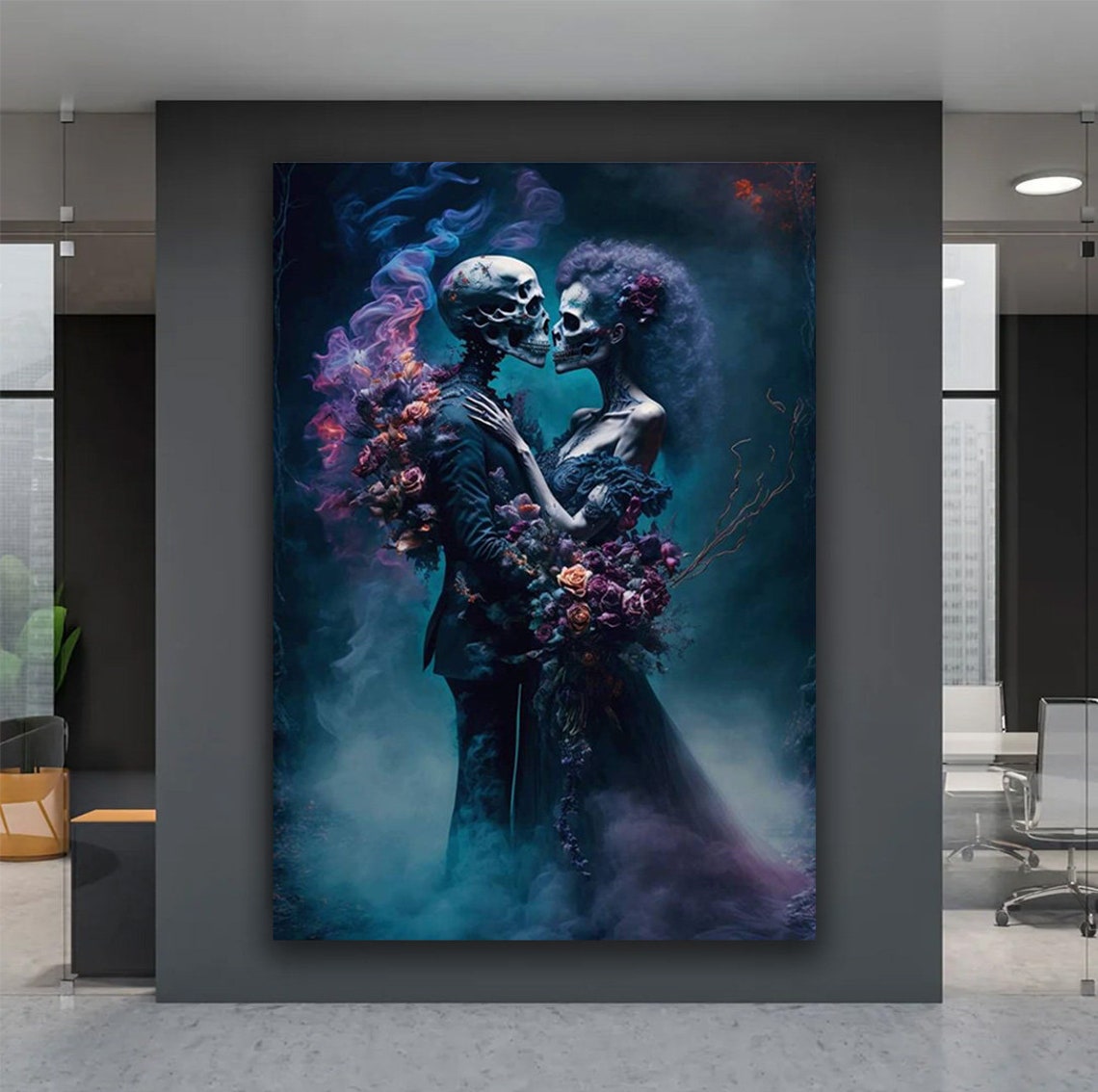Skeleton Couple Embrace Gothic Love Dark Romantic Skull Art Poster - Image 4