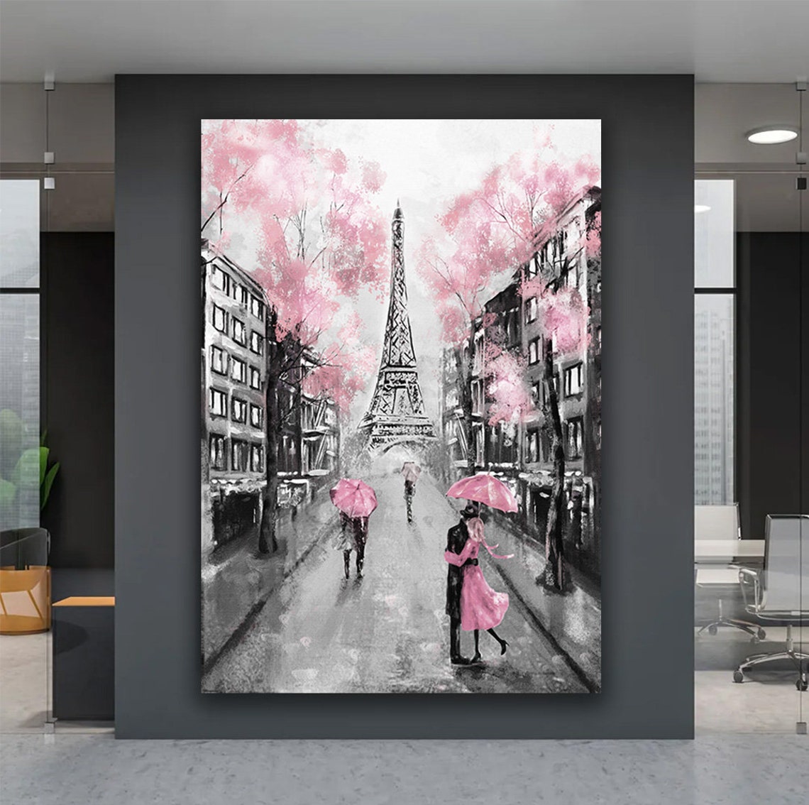 Paris Eiffel Tower Rainy Street Pink Umbrellas Romantic Poster - Image 4