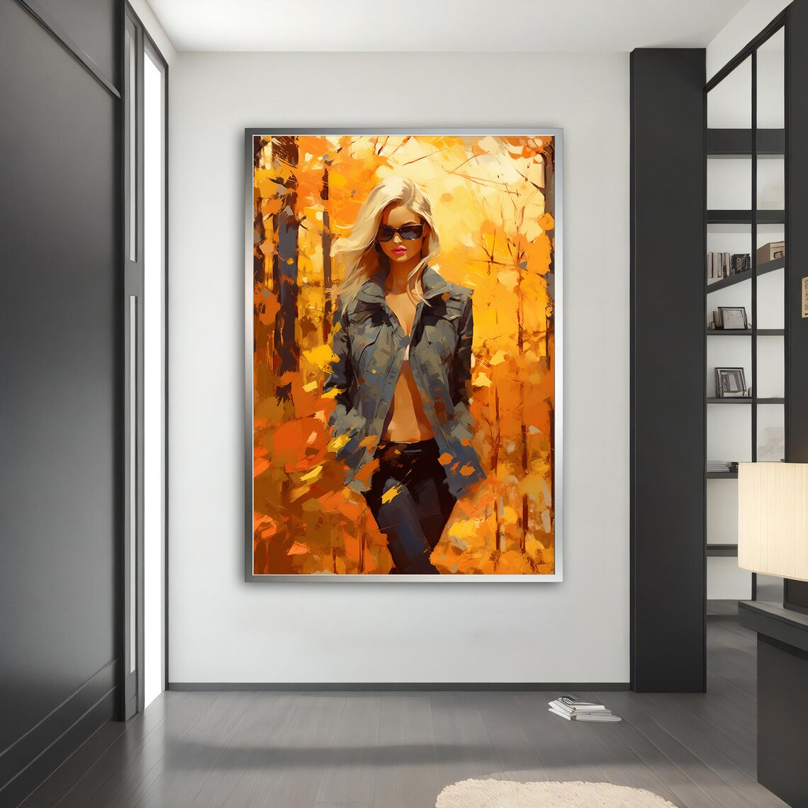 Blonde Woman in Golden Autumn Forest Sunglasses Orange Art Poster - Image 5