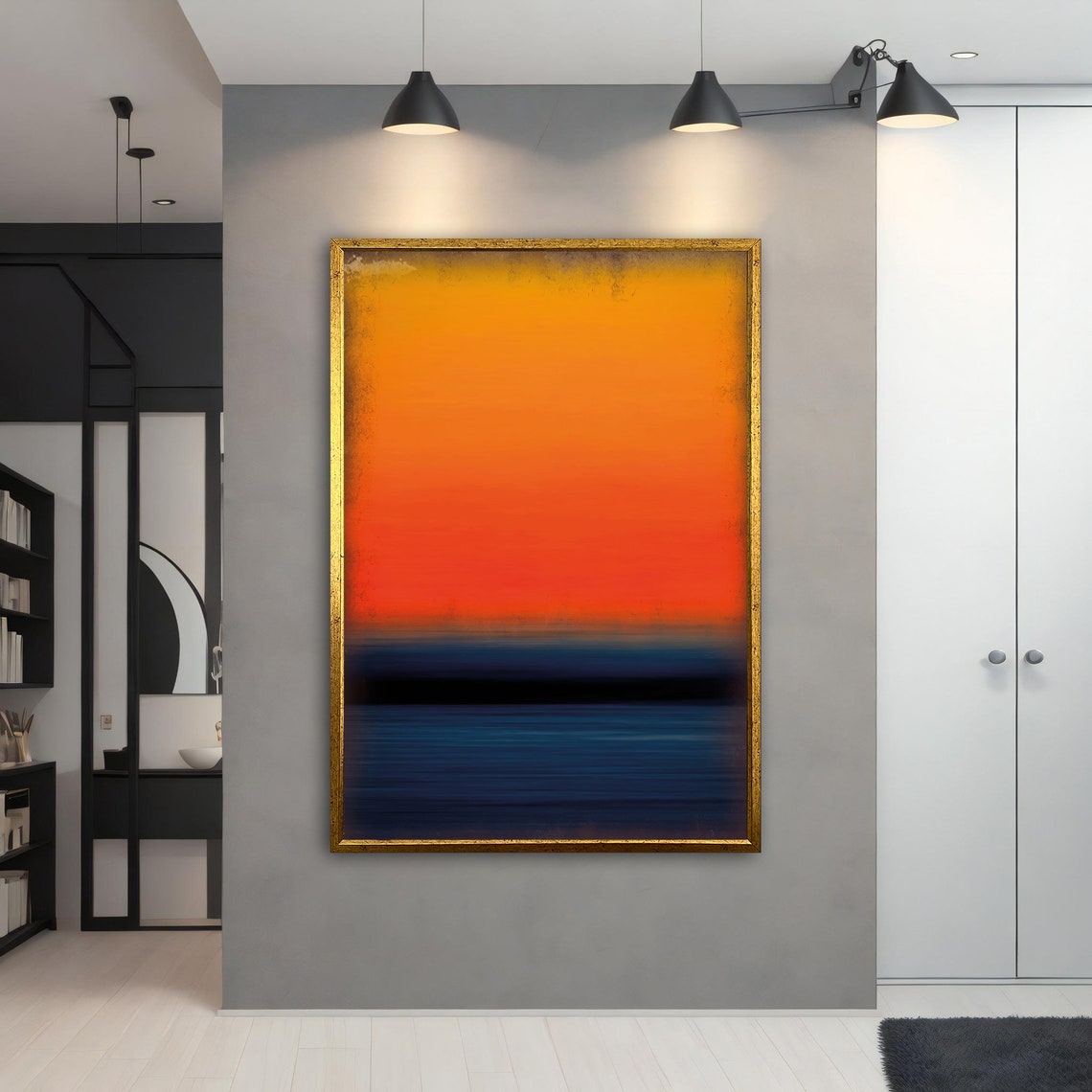 Rothko Style Sunset Orange Deep Blue Gradient Color Art Poster