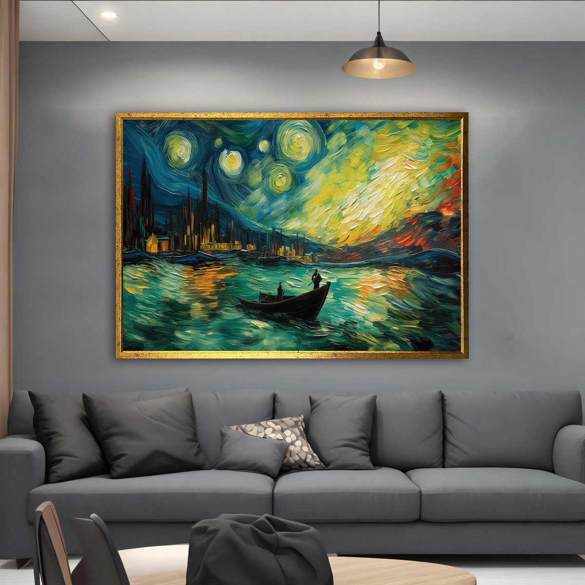 Starry Night Lake Inspired Swirling Sky Night Landscape Art Poster - Image 5