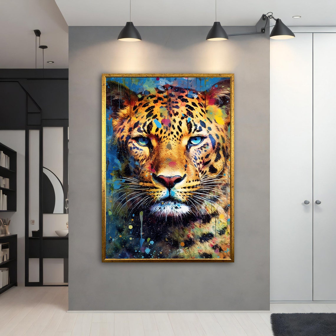 Colorful Leopard Blue Eyes Paint Splash Art Wild Animal Poster - Image 5