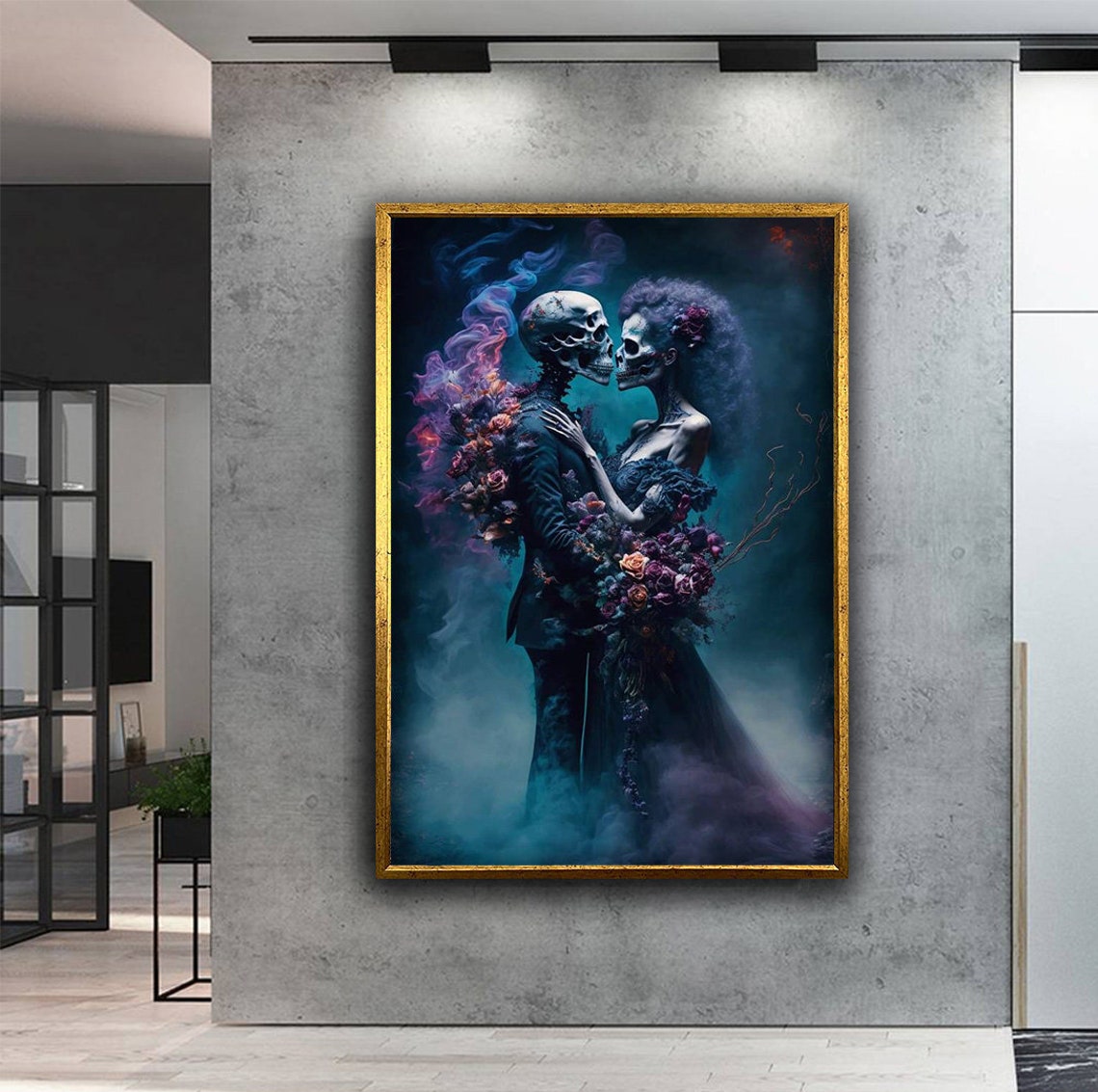 Skeleton Couple Embrace Gothic Love Dark Romantic Skull Art Poster - Image 2