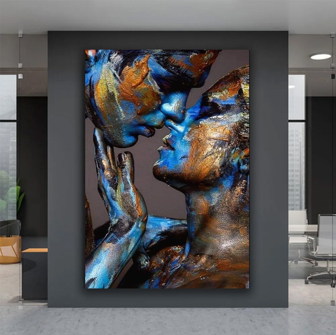 Romantic Couple Kiss Blue Gold Body Paint Passionate Love Art Wall Poster - Image 3