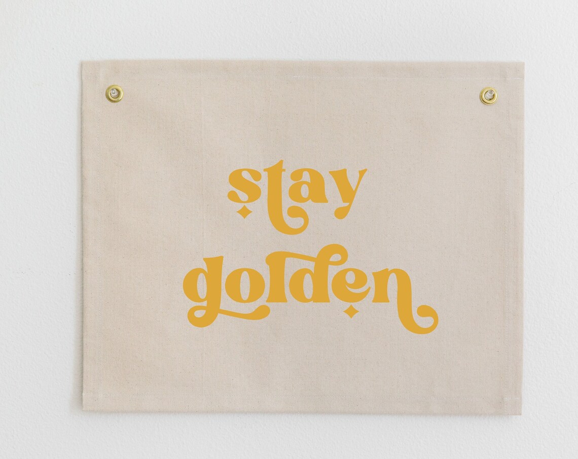 Stay Golden Retro Banner, Boho Wall Art Print