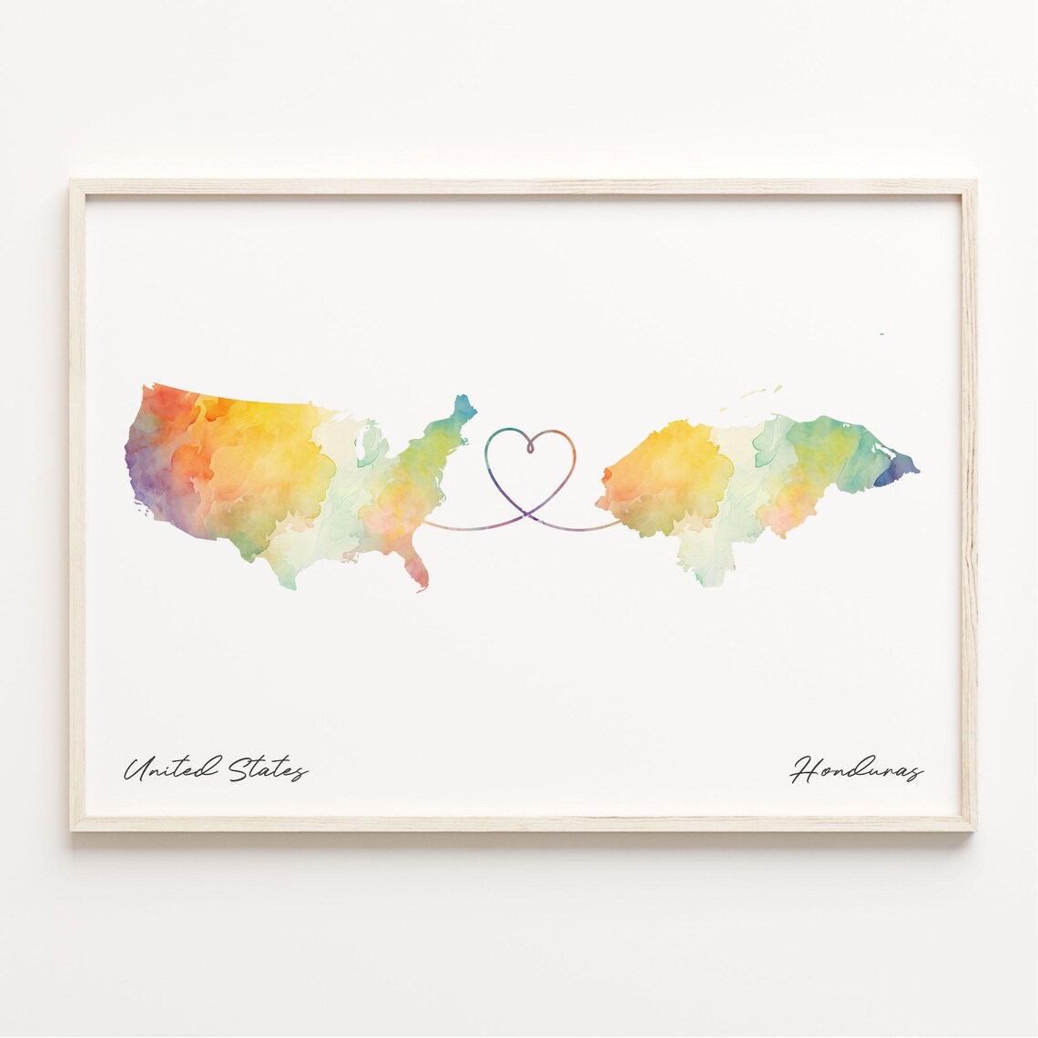 US to Honduras Watercolor Map Travel Poster