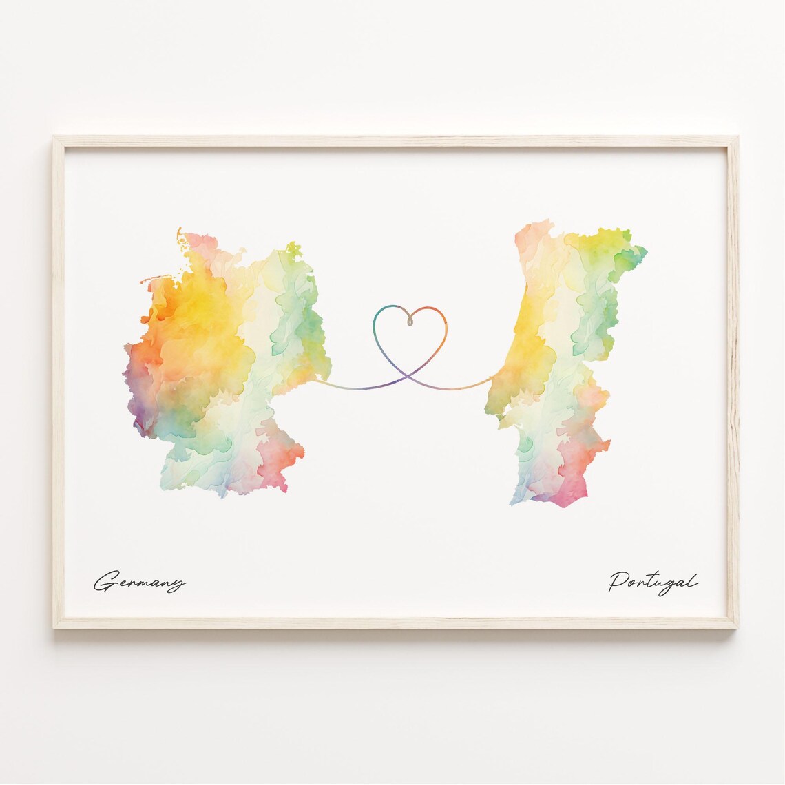 Germany to Portugal Watercolor Map Art Print