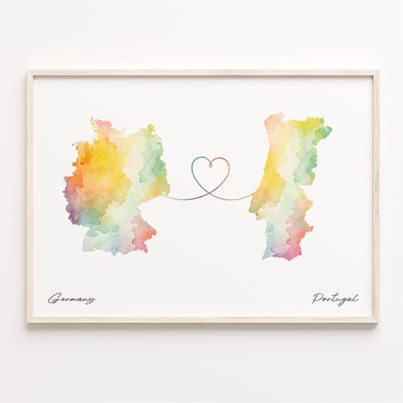 Germany to Portugal Watercolor Map Art Print