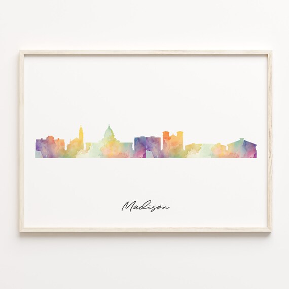 Madison Wisconsin Pastel Watercolor Skyline Cityscape Art Poster