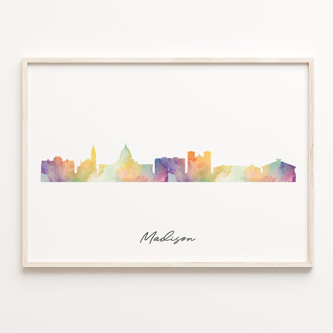 Madison Wisconsin Pastel Watercolor Skyline Cityscape Art Poster