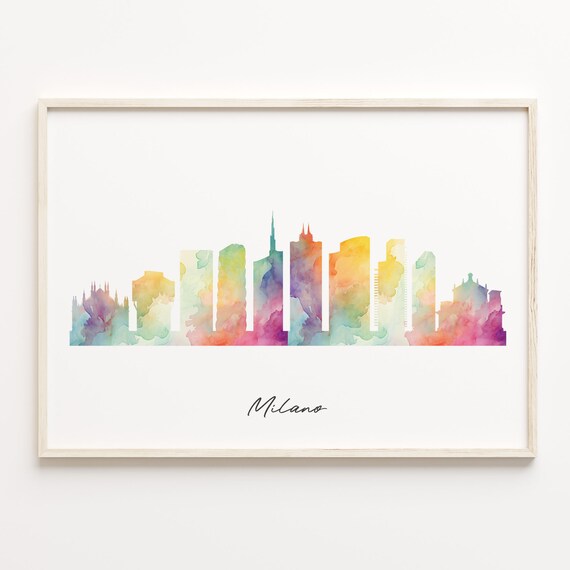 Milano Italy Watercolor Skyline Cityscape Colorful Modern Poster