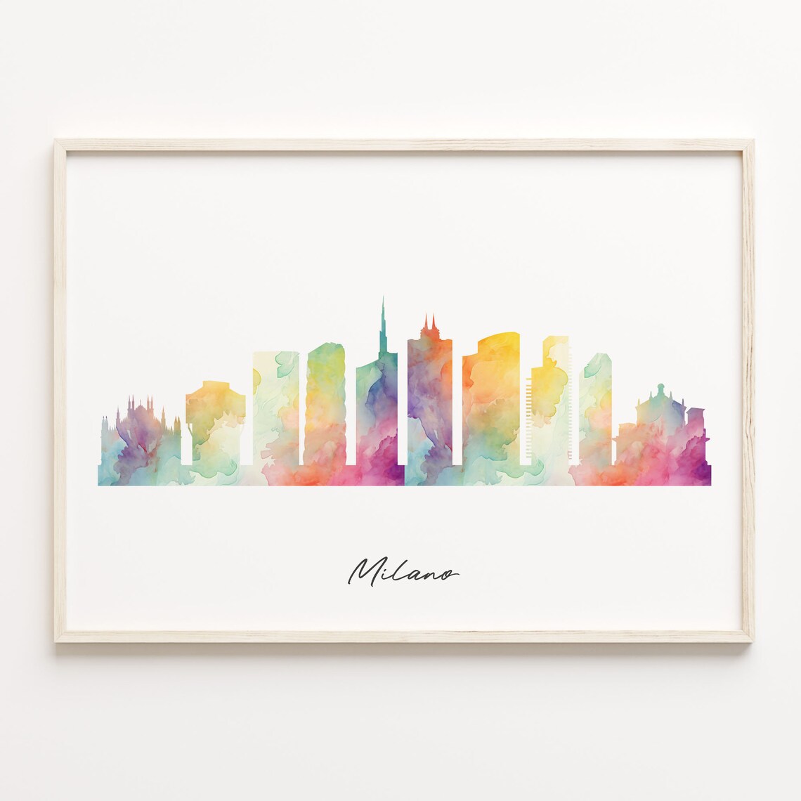 Milano Italy Watercolor Skyline Cityscape Colorful Modern Poster