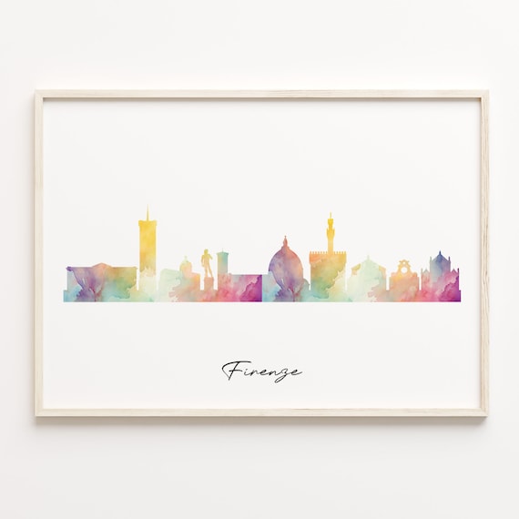 Firenze Watercolor Skyline Cityscape Italy Travel Poster Gift