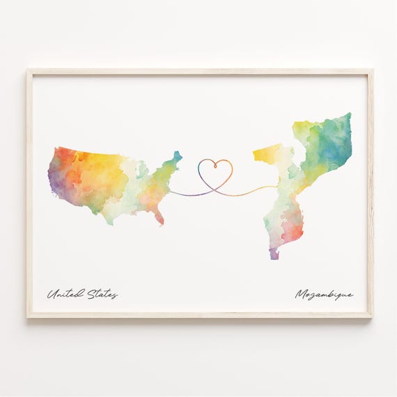 Us To Mozambique Watercolor Map Travel Poster
