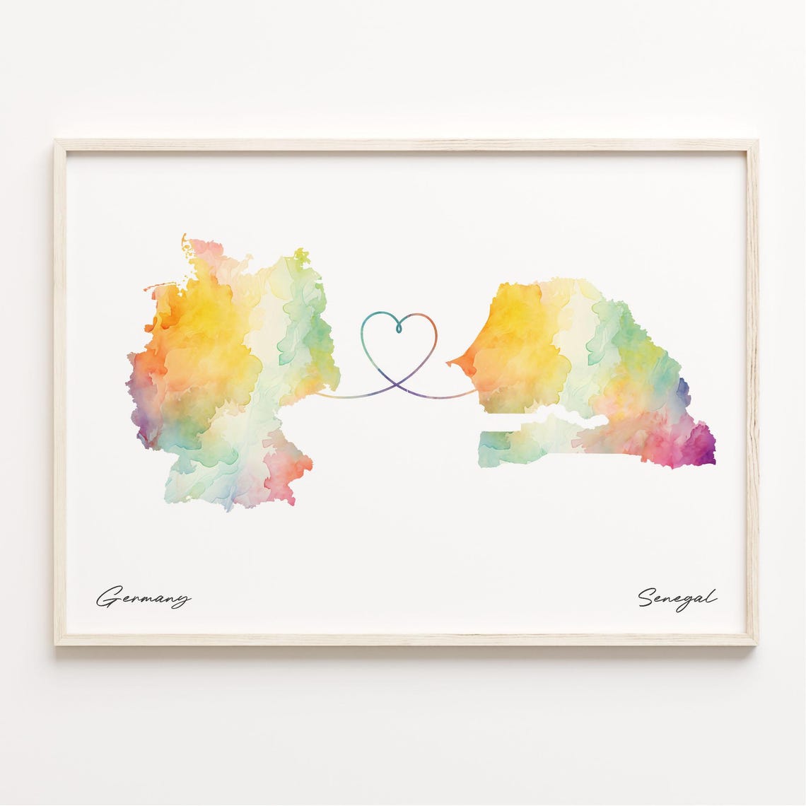 Germany To Senegal Long Distance Love Heart Connection Map Poster