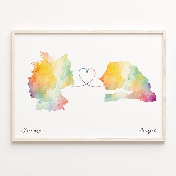 Germany To Senegal Long Distance Love Heart Connection Map Poster