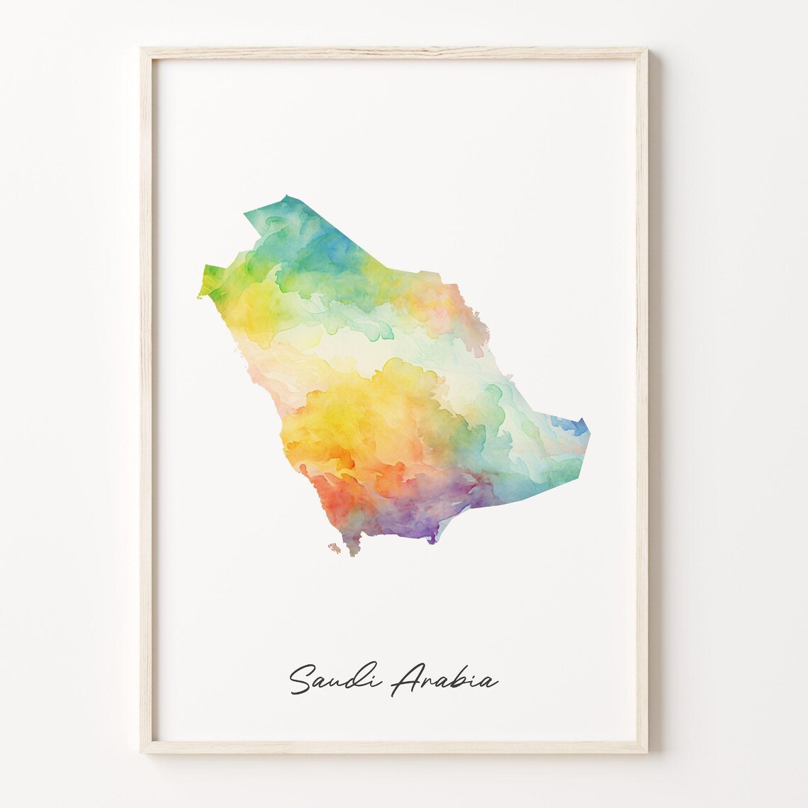 Saudi Arabia Watercolor Country Map Soft Pastel Hues Art Poster