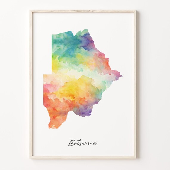 Botswana Watercolor Map Colorful Rainbow Country Wall Decor Poster
