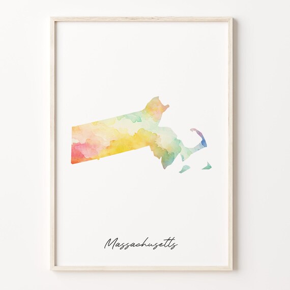 Massachusetts Watercolor Map Rainbow Gradient State Outline Poster