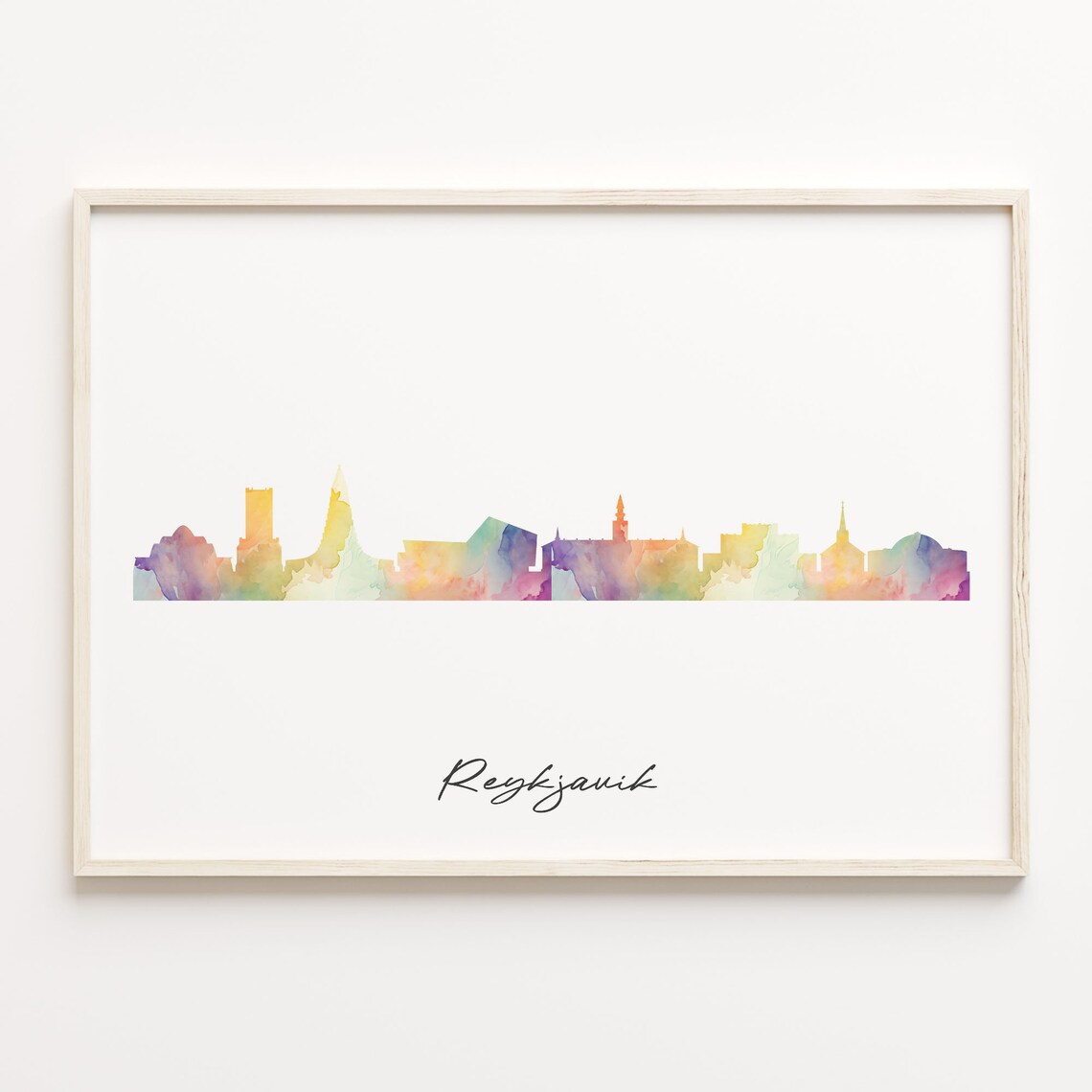 Reykjavik Watercolor Skyline Cityscape Iceland Travel Poster