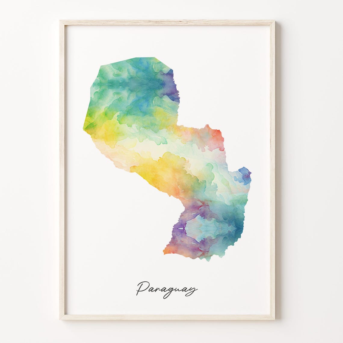 Paraguay Watercolor Country Map Minimalist Rainbow Art Poster