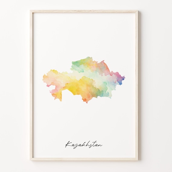 Kazakhstan Country Watercolor Map Central Asia Shape Art Print