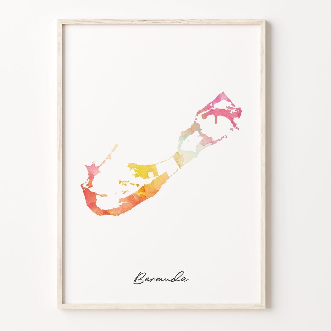 Bermuda Watercolor Map Island Art Poster Colorful Travel Wall Decor