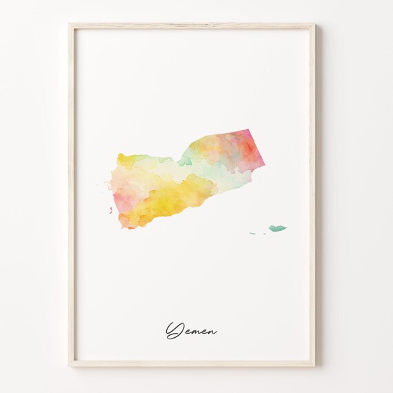 Vibrant Yemen Watercolor Map Colorful Country Silhouette Art Poster