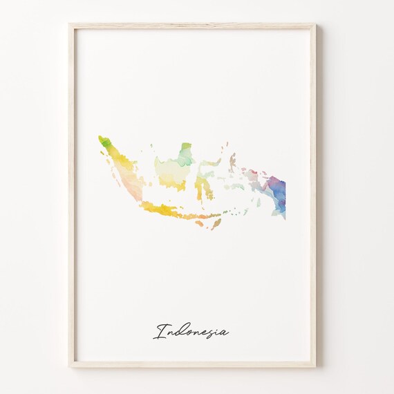 Indonesia Watercolor Country Map Art Poster Pastel Archipelago Travel Decor