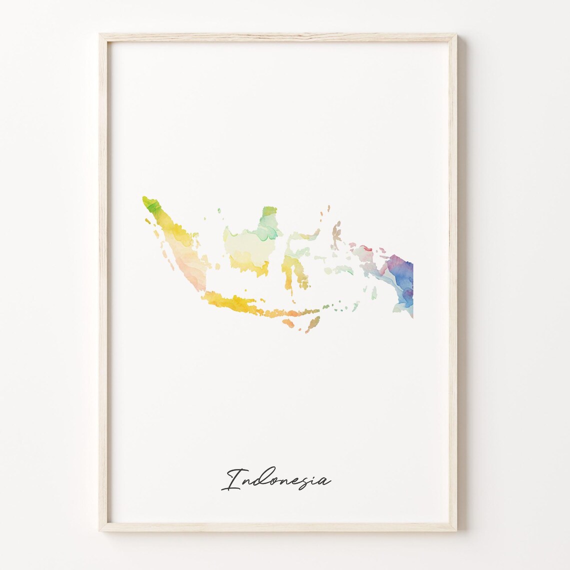 Indonesia Watercolor Country Map Art Poster Pastel Archipelago Travel Decor
