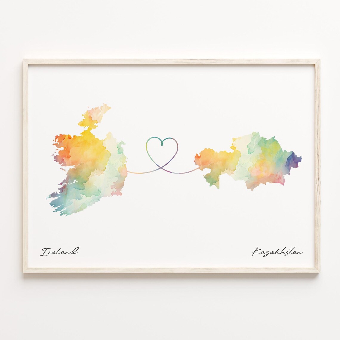 Ireland To Kazakhstan Watercolor Map Poster