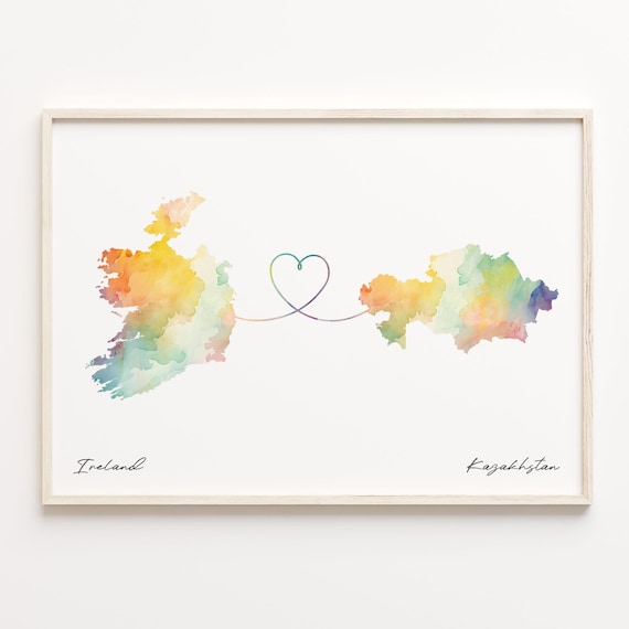 Ireland To Kazakhstan Watercolor Map Poster