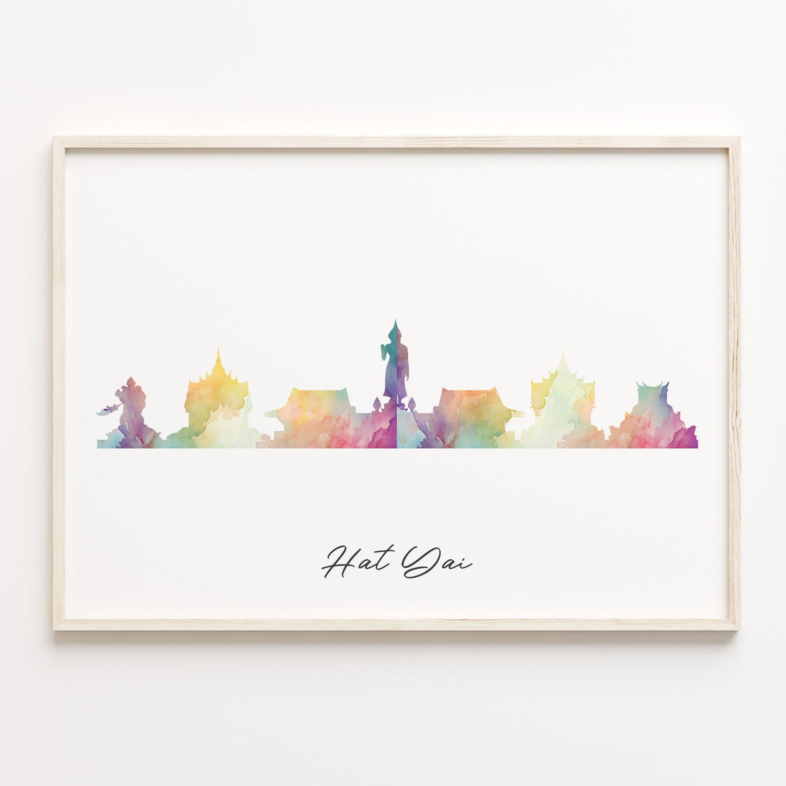 Hat Yai Thailand Pastel Watercolor Skyline Cityscape Travel Poster
