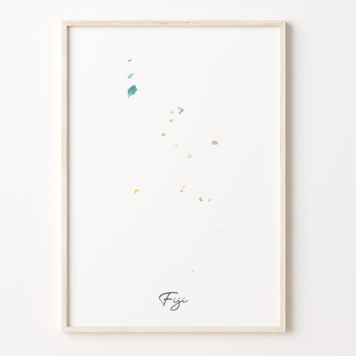 Fiji Watercolor Island Map Minimalist Colorful Archipelago Art Poster