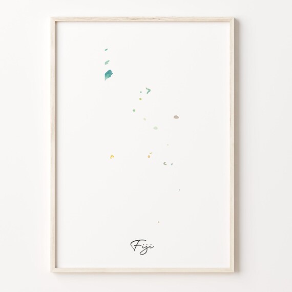 Fiji Watercolor Island Map Minimalist Colorful Archipelago Art Poster