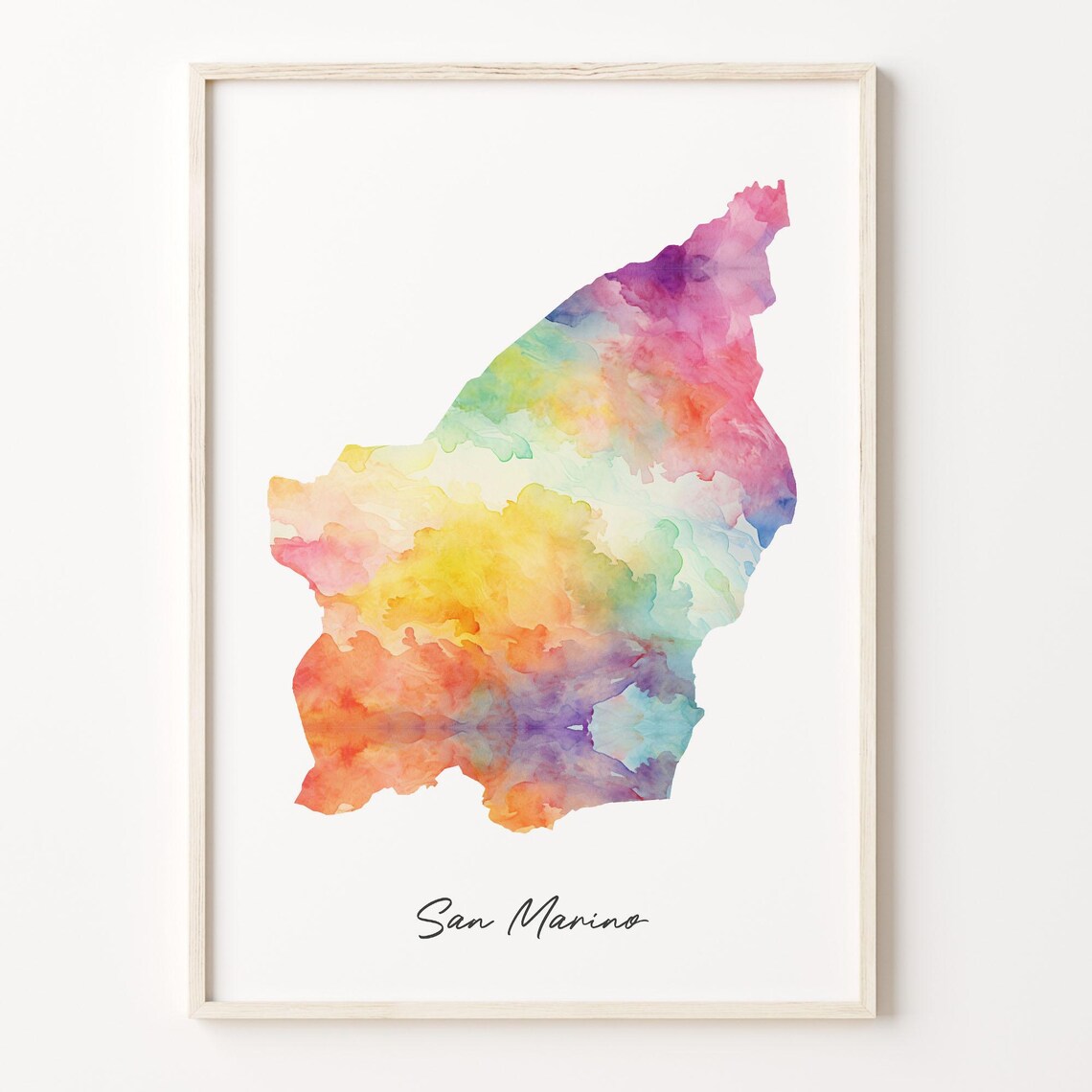 San Marino Watercolor Country Map Minimalist Rainbow Map Poster