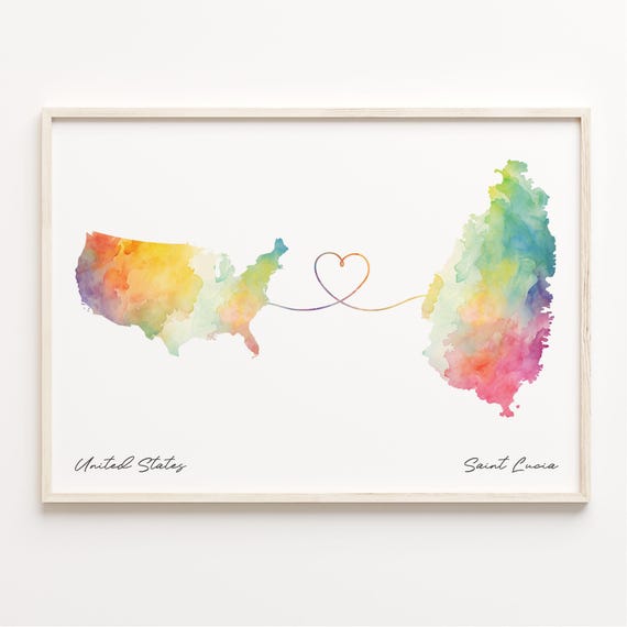 Us To Saint Lucia Watercolor Map Travel Poster