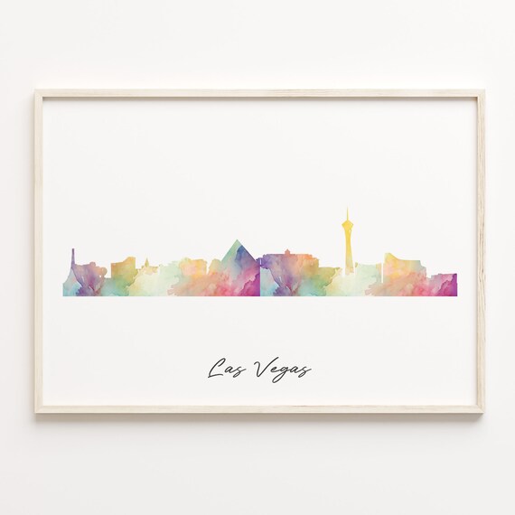 Las Vegas Nevada Watercolor Skyline Cityscape Travel Gift Poster