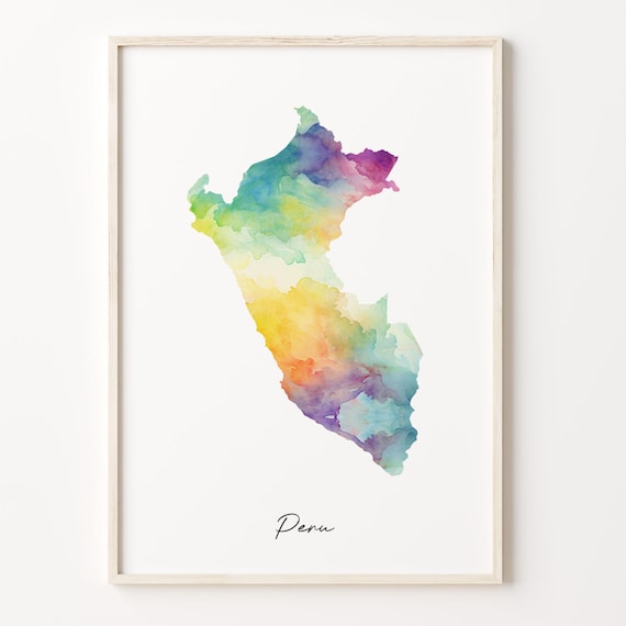 Peru Watercolor Map Country Silhouette Minimalist Andes Art Poster