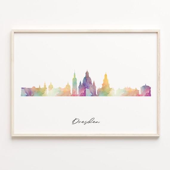 Dresden Germany Colorful Watercolor Skyline Cityscape Art Poster