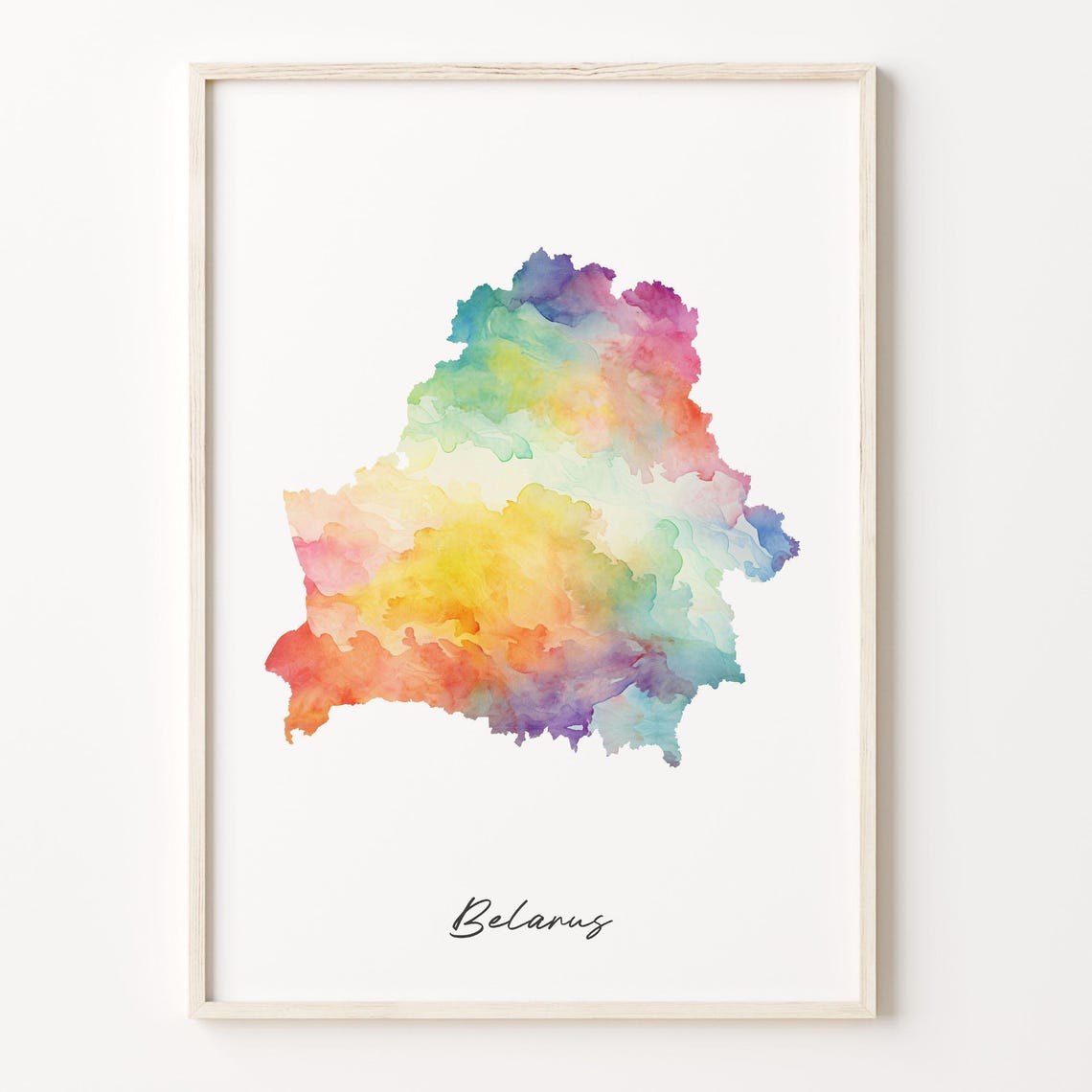 Belarus Watercolor Country Map Vibrant Rainbow Wash Art Poster